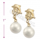 EL103 Gold Layered Pearl Long Earrings