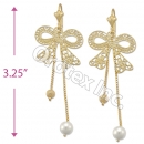 EL138 Gold Layered  Pearl Long Earrings