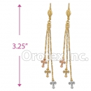 EL154 Gold Layered  Tri-Color Long Earrings