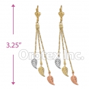 EL155 Gold Layered  Tri-Color Long Earrings
