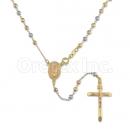 Oro Tex Gold Layered Diamond Cut Tri-color Rosary