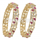 Set of Two Purple & White CZ Indian Gold Plated Bangle