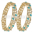 Set of Two Turquoise & White CZ Indian Gold Plated Bangle