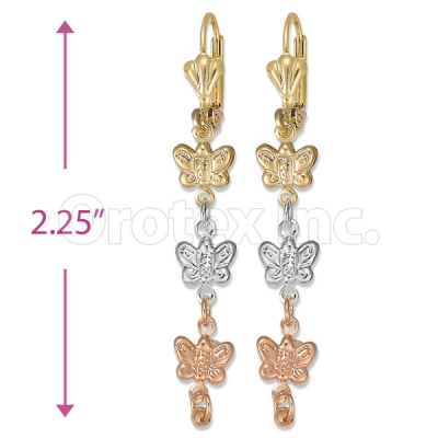 Oro Tex Gold Layered Tri-color Long Earrings