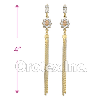 EL019C Gold Layered CZ Long Earrings