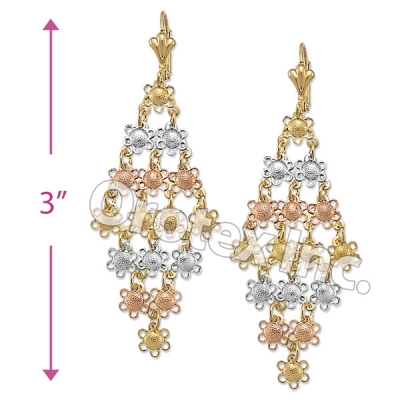EL129 Gold Layered  Tri-Color Long Earrings