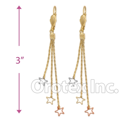 EL159 Gold Layered  Tri-Color Long Earrings