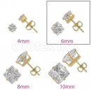 Orotex Gold Layered 6mm Square CZ Stud Earrings