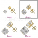 Orotex Gold Layered 6mm Square CZ Stud Earrings
