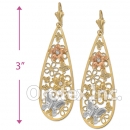 EL029 Gold Layered CZ Tri-color Long Earrings