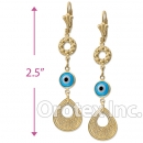 EL035 Gold Layered Blue Eye Long Earrings