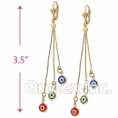 EL036 Gold Layered Multi Color Eye Long Earrings