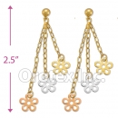 EL068 Gold Layered  Tri-Color Long Earrings