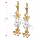 EL098 Gold Layered  Tri-Color Long Earrings