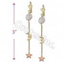 EL107 Gold Layered  Tri-Color Long Earrings