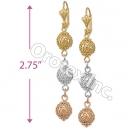 EL115 Gold Layered  Tri-Color Long Earrings