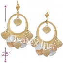 EL116 Gold Layered  Tri-Color Long Earrings