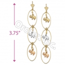EL124 Gold Layered  Tri-Color Long Earrings