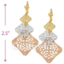 EL146 Gold Layered  Tri-Color Long Earrings