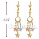 EL149 Gold Layered  Tri-Color Long Earrings