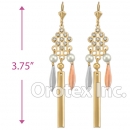 EL153 Gold Layered  Tri-Color CZ Long Earrings