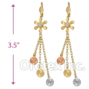 EL165 Gold Layered  Tri-Color CZ Long Earrings