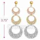 EL168 Gold Layered  Tri-Color Long Earrings