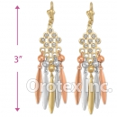 EL169 Gold Layered  Tri-Color CZ Long Earrings