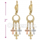 EL171 Gold Layered  Tri-Color Long Earrings