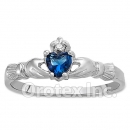 925 Sterling Silver Blue Topaz Claddagh Cz Womens Ring